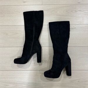 Charles by Charles David Black Suede Knee-High Round-Toe High Heel Boots